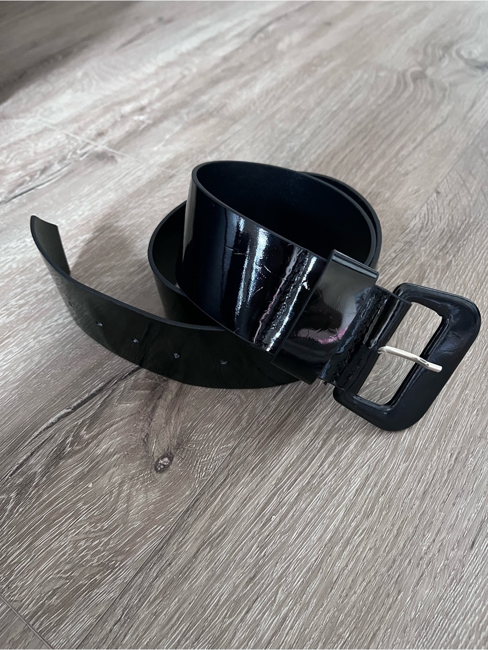 Glossy Black Patent Belt with Rectangular Buckle